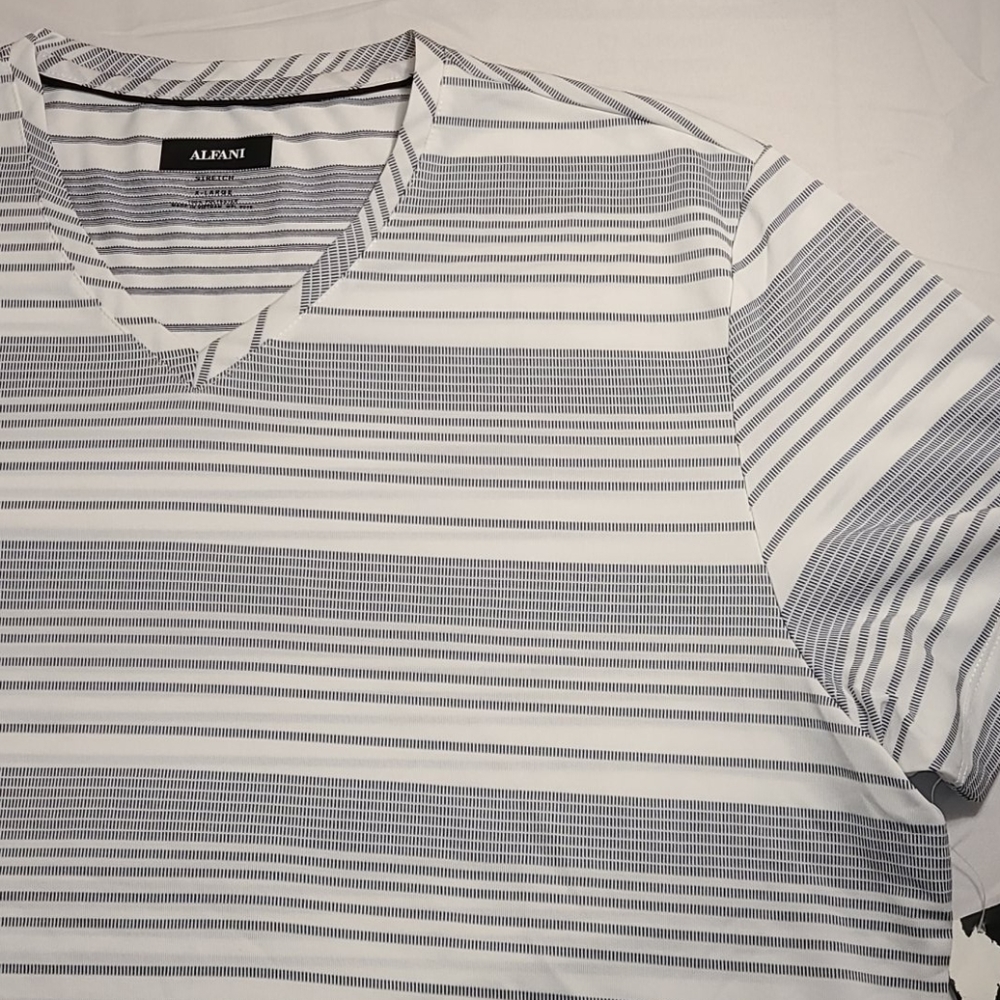 Alfani stretch V-neck geo white t-shirt - Picture 5 of 16